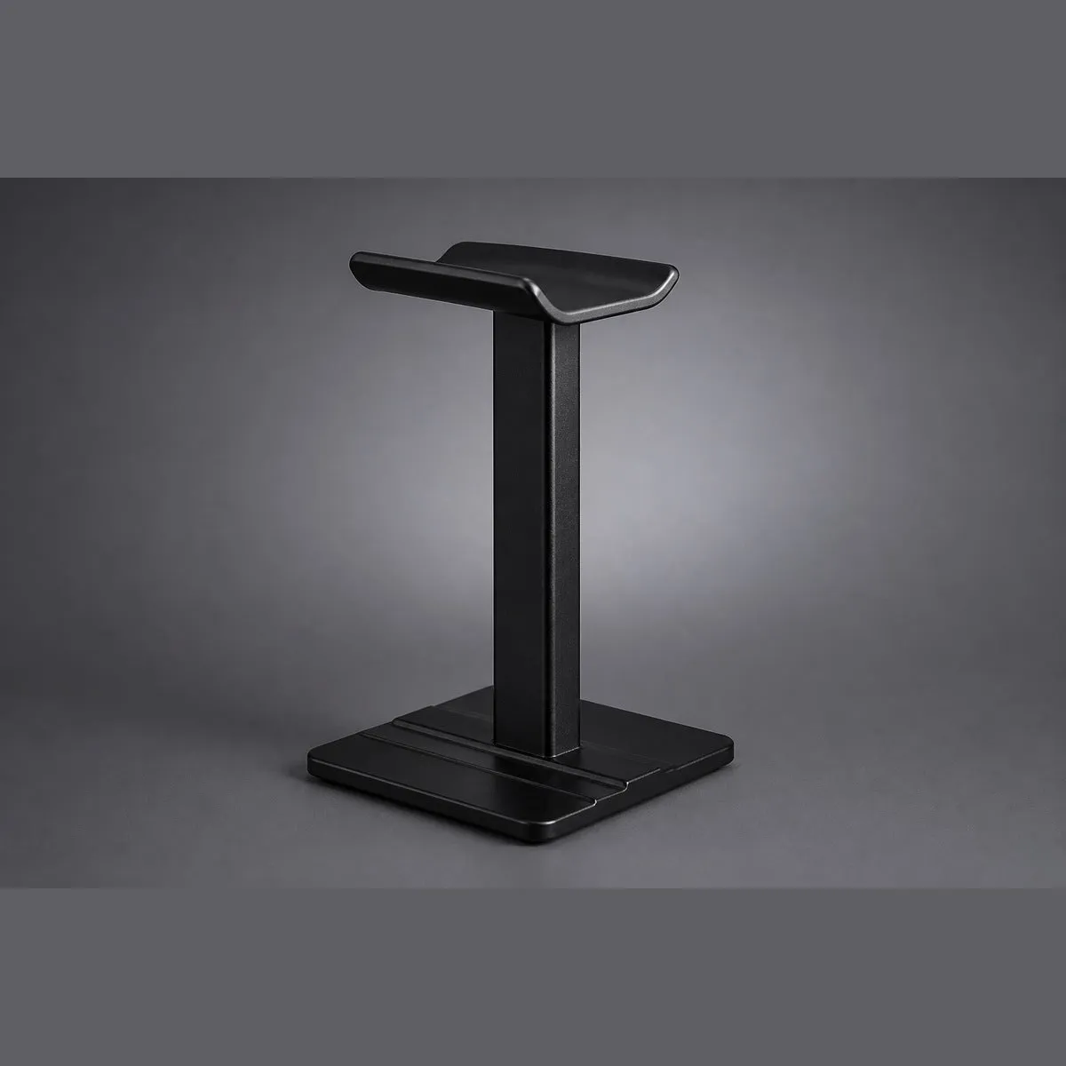 Aluminum Headphone Stand, matte black, on graphite